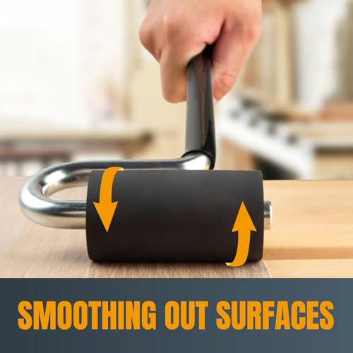 POWERTEC J-Roller mit langem Griff, 30,5 cm Durchmesser, 7,6 cm breit, Laminat- und Furnier-Gummiwalze für Kantenanleimen, Wandverkleidungen, 1 Stück (71010)