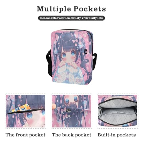 men's messenger bag crossbody bag men Women's Purses Adjustable Strap for work work - Cute Peach Anime2