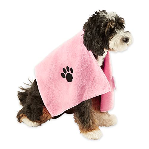Image of Bone Dry Pet Grooming Towel Collection Embroidered Absorbent Microfiber Drying Set, 15x30, Pink, 3 Count