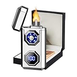TIKIUKI Electric Lighter Type-C Arc Plasma Lighters Rechargeable Windproof Lighter with LED Battery Display and LED Lighting for Camping, Scented Candles(Silver Glossy)