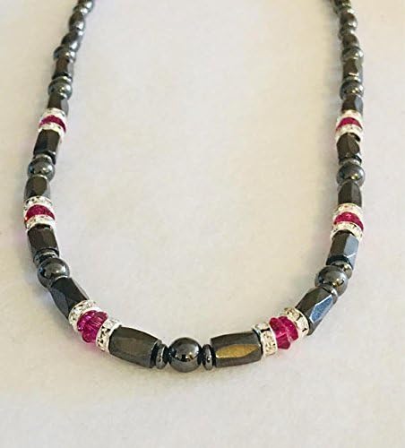 Fushia Swarovski Black High Power Magnetic Hematite Necklace