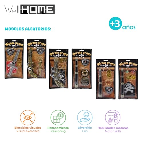 WELL HOME MOBILIARIO & DECORACIÓN WH14754 Piratenwaffensets mit 6 Artikeln. Zufällig, 15x3x31,5