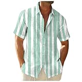 Camisa de manga corta para hombre, camisa de verano con estampado de rayas, solapa, camisetas monocromáticas, camisa ligera con botones, camisas de ocio, playas, cómodas, transpirables, para
