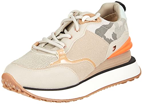 Sneakers de Camuflaje con cuña Externa combinada con Naranja Oro Beige y Menta para Mujer medingen