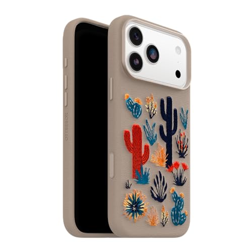 Image of OtterBox iPhone 17 Pro Max Symmetry Series Cactus Leather Embroidery Case - Cactus Garden - Grey - Textured, Embroidered Cactus Garden Artistic iPhone Case