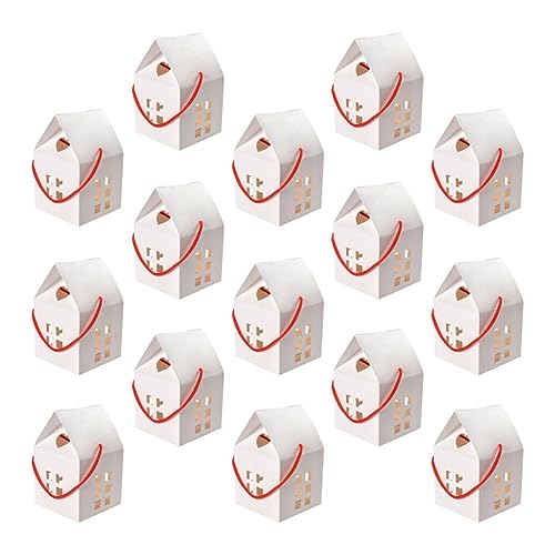 15Pcs Christmas Paper House Candy Box Cookie Box House Shaped Treat Box for Xmas Wrapping Home Decor with Handle