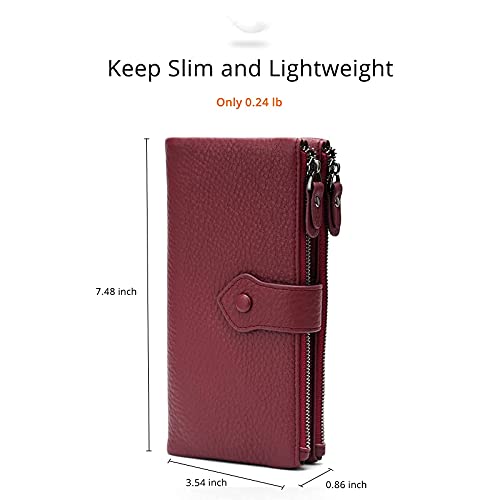 Image of Bveyzi Women Soft Leather RFID Blocking Bifold Slim Wallets Ladies Credit Card Holder Double Zipper Pocket | Soft