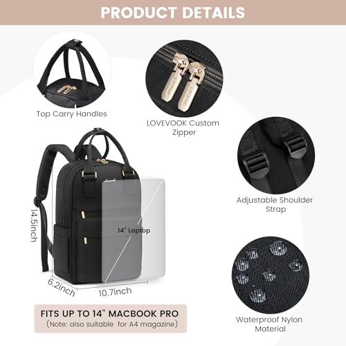 Image of LOVEVOOK Backpack purse for Women, 14 Inch Laptop backpack Cute Waterproof Backpacks Stylish Travel Bags Vintage Daypacks Bookbag for College School Work