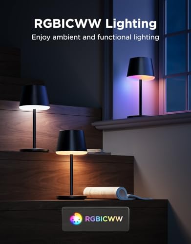 Govee Smart Cordless Table Lamp Classic (No Adapter), RGBIC Rechargeable Table Lamp for Bedroom, Living Room, Portable Desk Lamp Works with Matter, LED Bedside Lamp with 72 Scenes Modes, Timer, 500lm - Image 3