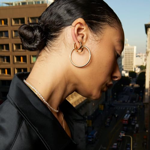 YOUNGYUE 8mm Wide Chunky Gold Hoops 14K Real Gold Plated Hypoallergenic 925 Sterling Silver Hoops Lightweight Big Hoop Earrings for Women 30/40/50/60mm4