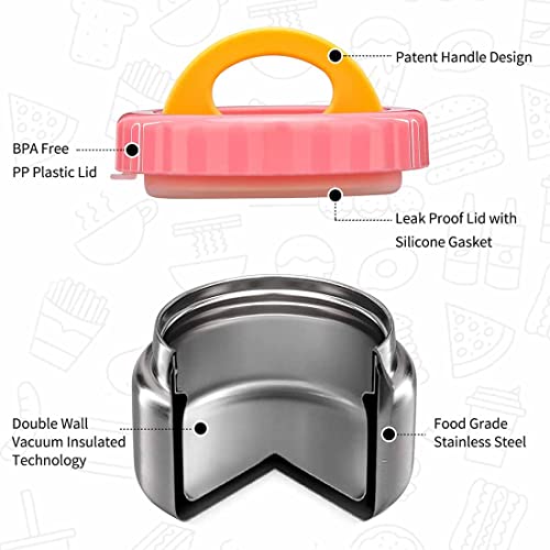 MAISON HUIS 8oz Soup Thermo Wide Mouth Vacuum Insulated Food Jar for Hot&Cold Food, Leak Proof Stainless Steel Kids Lunch Container for School Travel(Pink)