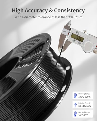 Image of Silk PLA Filament 1.75mm, Metallic Shiny Black 3D Printer Filament, 1kg Spool (2.2lbs), Dimensional Accuracy + /- 0.02 mm, Vacuum Packaging