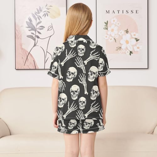 ALAZA Sugar Skull Hand Black Halloween Satin Pajamas Set Short Sleeve Button Down Sleepwear Summer Pjs 2 Piece4