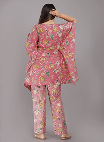 Image of Women's Cotton Printed Kaftan and Pyjama Set|Night Suit Set for Women & Girls | Women's Kaftan Night Suit Set