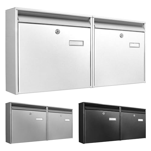 banjado Burg-Wächter Briefkastenanlage - Briefkasten 2 Parteien Weiß - Doppelbriefkasten - Postkasten Mehrfamilienhaus - Briefkasten XXL mit Namensschild - Briefkästen