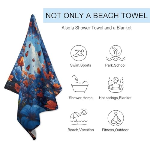 Serviette de plage microfibre imprimé papillon drap de bain compact 130x80cm