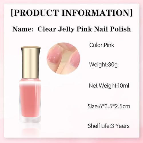 Nude Pink Nail Polish, Jelly Pink Nail Varnish, Chip Resistant & Water Based Translucent Gel Polish, Quick Dry Nail Polish for Manicure DIY at Home, Highly Pigmented Clear Gel Nail - Image 8