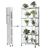 Storage Shelves 5-Tier Foldable, Rack Shelf with Microwave Oven Stand, Metal Shelves with Wheels,...