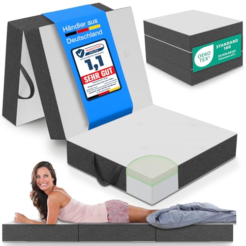 maxVitalis Premium Visco Klappmatratze 90x200 cm, extra hoch 15 cm, Gästematratze klappbar, Faltmatratze, Faltbare Matratze, Bandscheibenwürfel, Reisematratze, Gästebett klappbar, Klappbett waschbar