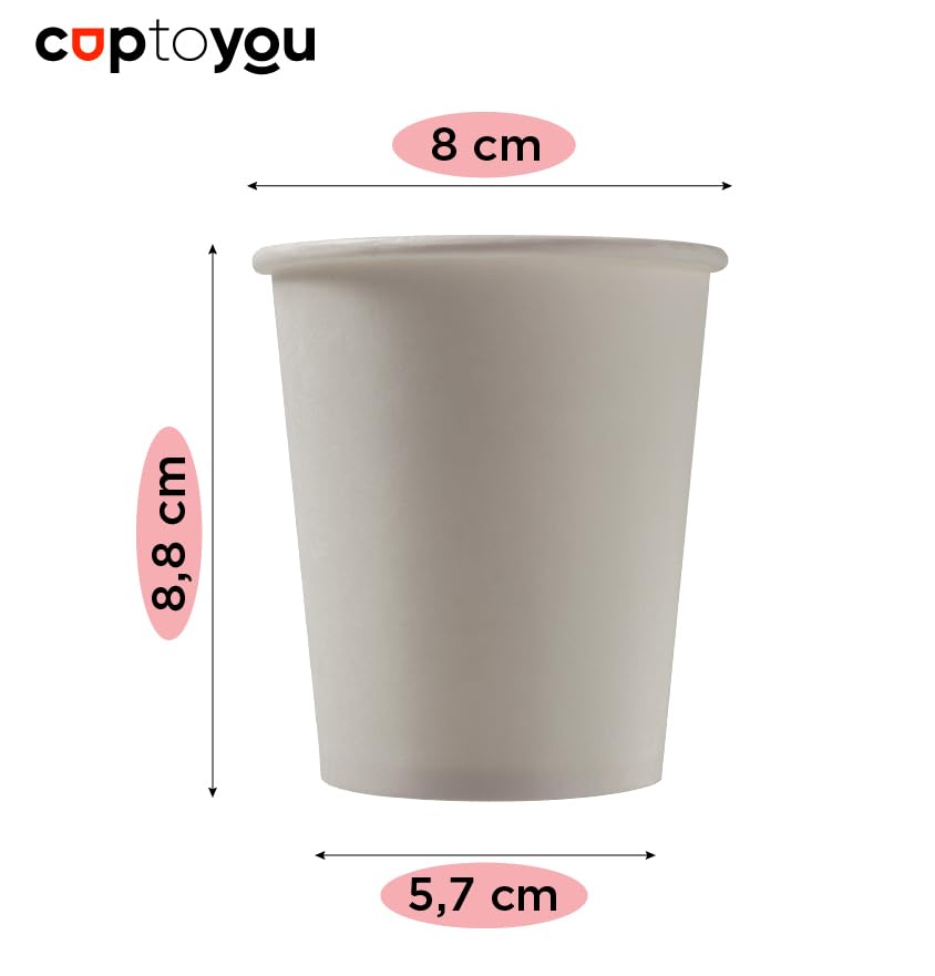 CUPTOYOU 75 adet tek kullanımlık karton bardak 8 oz 250 ml, beyaz sıcak bardaklar, kağıt meyve suyu bardağı, parti karton bardakları