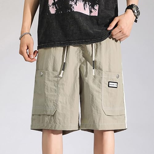 Image of Men's Cargo Shorts Elastic Waist Adjustable Drawstring Lightweight Loose Fit Casual Shorts Summer Knee Length Pants