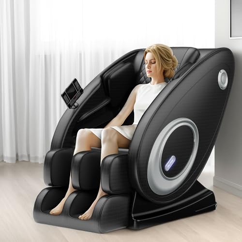 Full Body Massage Chair Recliner with Zero Gravity, Air Pressure Massage, Heat Therapy, Foot Rollers, Bluetooth, for Home/Office Use, Ideal Wellness Gift, Black A