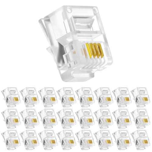 RJ11 Connectors, 25 Pack Telephone Modular 6P4C Plug, RJ11 6P4C Female to Female Crimp End Cord Connector for Landline Phone and Fax