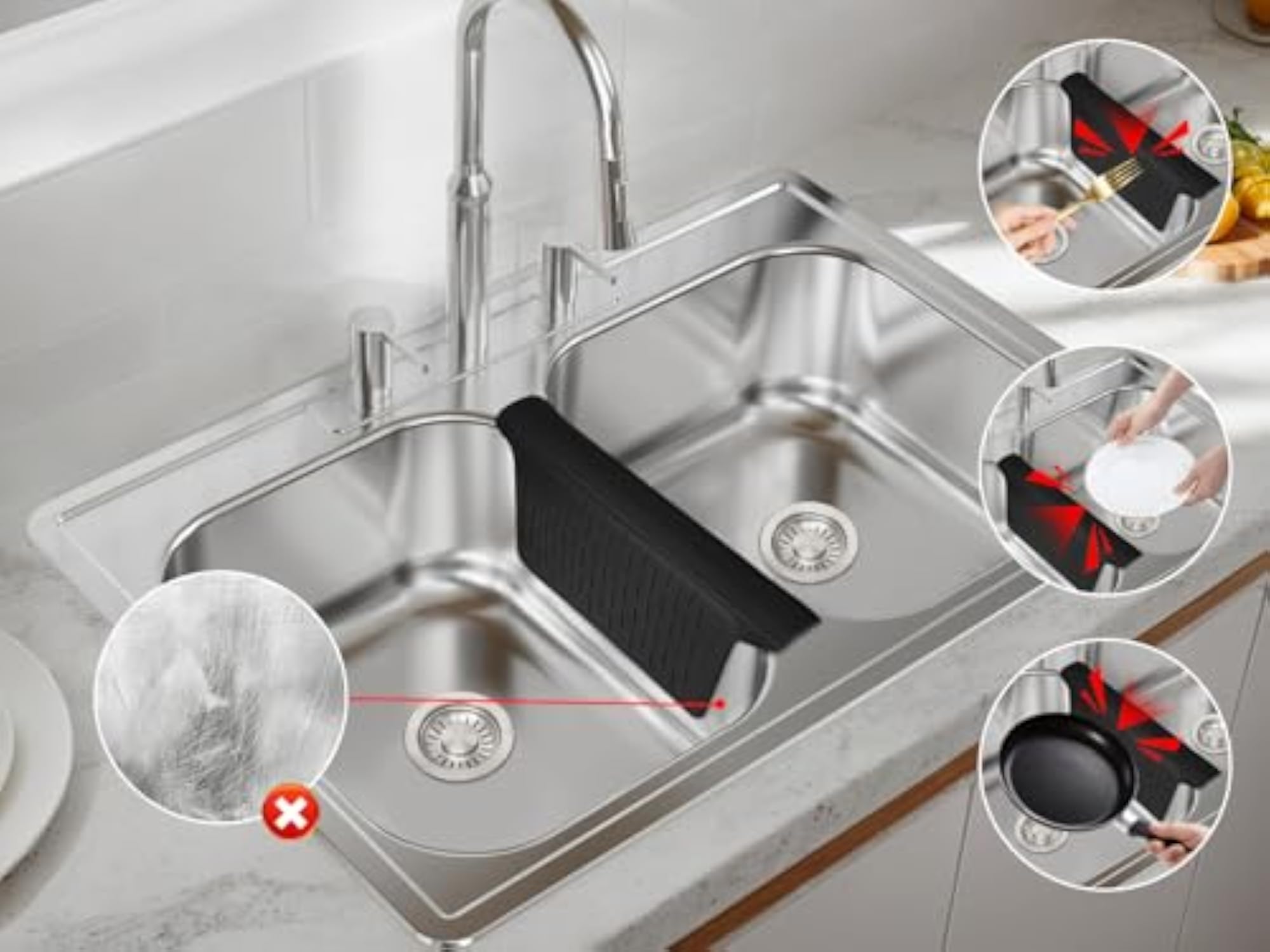 Silicone Sink Divider Mat, Ultra Thin Kitchen Sink Protector
