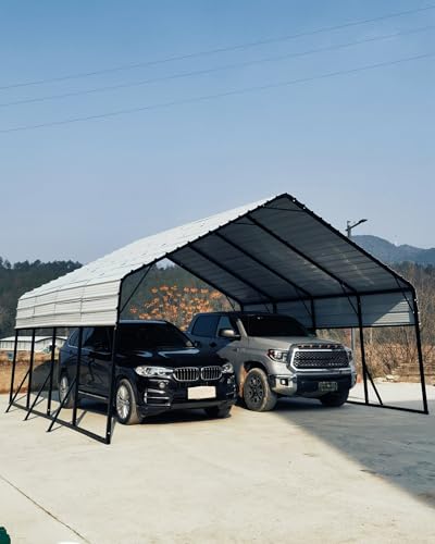 Image of Garveelife 20 ft x20 ft x13 ft Metal Carport for 2 Cars, Heavy Duty Steel Frame for All Weather, Permanent Shelter for Boats, Full-Sized Pickup Trucks, and Tractors, N.W. 800 LBS