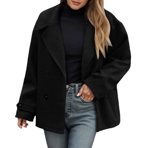 Duohropke Manteau pour femme - Veste cropped élégante à revers - Manteau en laine chaud - Blazer court - Décontracté - Cardigan - Manteau de transition - Trench -...