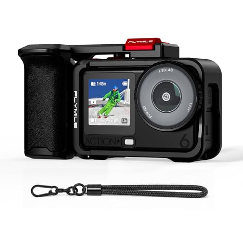 BRDRC Grip Kit for DJI Action 6 with Cage, Handle Holder Bundle Expansion Mount with Shutter Button, Quick Release, Cold Shoe for DJI Osmo Action 6 Accessories
