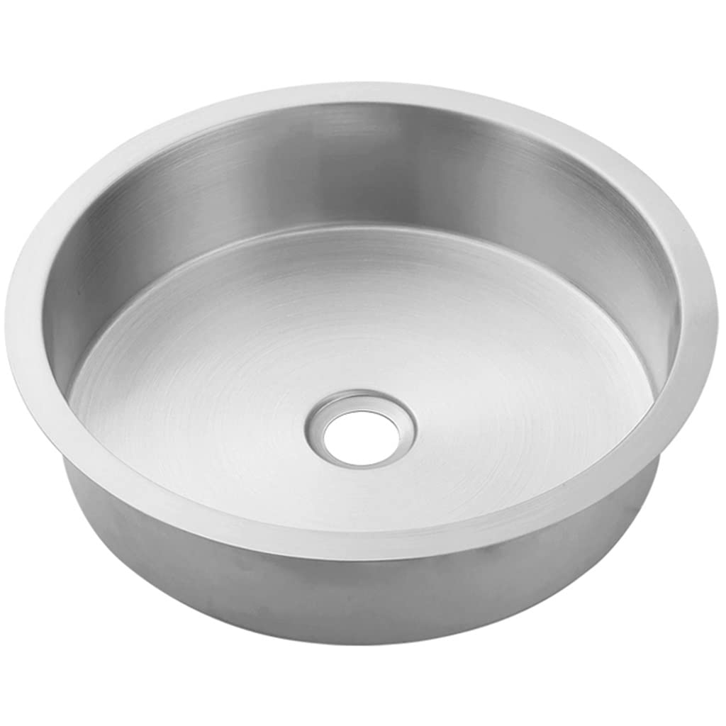 Lavello da cucina argento a vasca singola Lavello da bar con supporto superiore Lavello rotondo in acciaio inossidabile per camper con gruppo di scarico e tubo di scarico (Argento 39,5x39,5x9,5 cm)