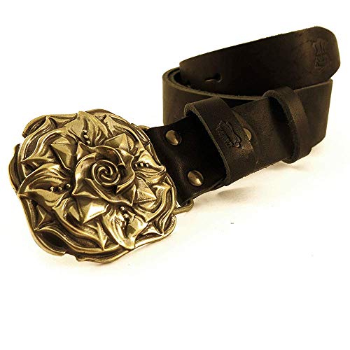 Leather Belt with brass buckle Rose, Handmade sculptural floral solid brass belt buckle Rose on casual leather belt3