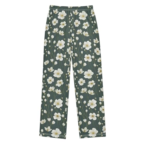 Flowers Long Pajama Pants Elastic Waist PJ Bottoms with Pockets S A1115972