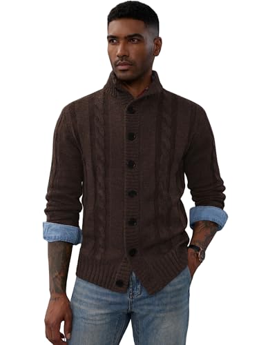 PJ PAUL JONES Mens Cable Knit Cardigan Sweaters Casual Stand Collar Slim Fit Long Sleeve Button Down Sweaters3