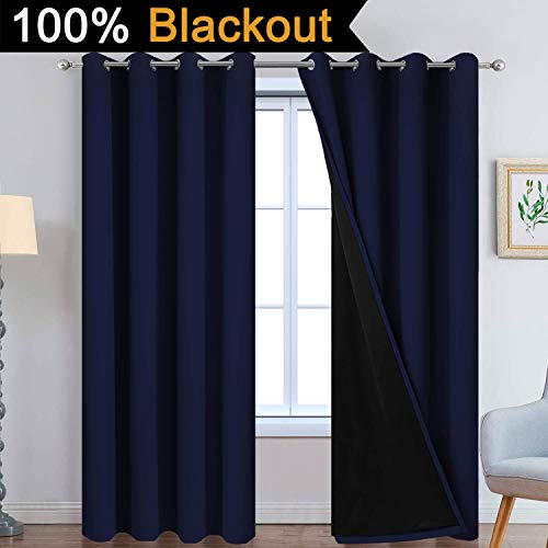 Image of Yakamok 100% Blackout Curtains with Black Lined Thermal Insulated Room Darkening Curtains for Living Room(52Wx96L, Navy Blue, 2 Panels)