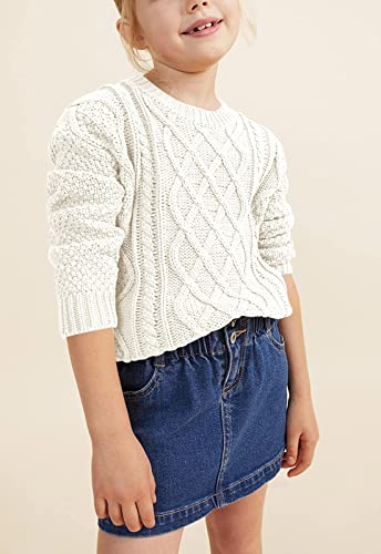 Girls Long Sleeve Cable Knit Sweater Crewneck Pullover Sweaters Kids Chunky Cute Fall Jumper Tops 5-14 White #TOP3