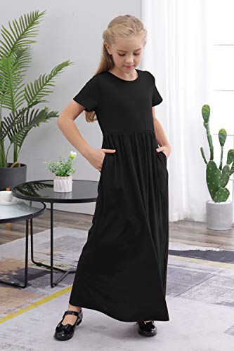 Gorlya Girl'S Short Sleeve Floral Print Loose Casual Holiday Long Maxi Dress With Pockets  thumb #2