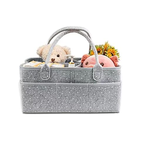 Baba Hero Nappy Caddy Organiser Grey Stars Waterproof Storage Bag Cover