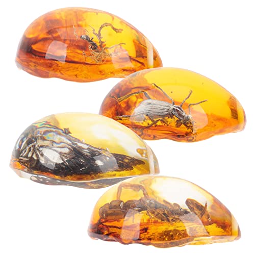 JECOMPRIS 4pcs Insect Amber Specimen Amber Stone Ornament Specimen Decor Decorative Amber Specimen Amber Artificial Amber Specimen Amber Specimens Pendants Amber Craft Synthetic Resin