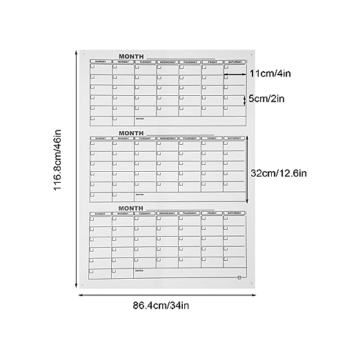 34x46'' Acrylic Calendar for Wall 3 Month Calendar Dry Erase with 0.23'' Thickened Board Clear Large Planning Board Wall Mounting for Home, Office, Laboratory, and School - Image 4