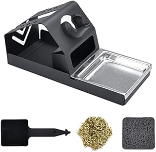 AFASOES Soldering Iron Stand, Soldering Iron Bench Top Stand Holder Full Metal Soldering Station Holder Stable Welding Solder Iron Tips Holder with Soldering Tip Iron Cleaner, Insulation Pad