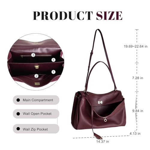Image of hedexe Genuine Leather Tote Bag for Women: Soft Cowhide Shoulder Handbags for Ladies - Satchel Purse for Travel Work(Large)