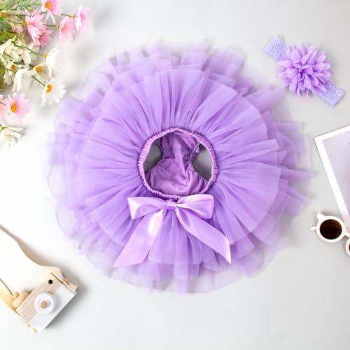 Image of 6M-3T Infant Baby Girl Tutu Skirt Toddler Girls Solid Color Tulle Skirts Birthday Outfits with Headband