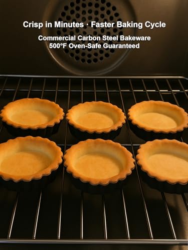 Image of 4 Inch Mini Quiche Pans Black 6 Pack. Egg Tart Molds w /Removable Bottom, Non-Stick Coating, Rugged Carbon Steel for Small Tart Quiche Pie Making. Gift for Women Christmas Thanksgiving Festival