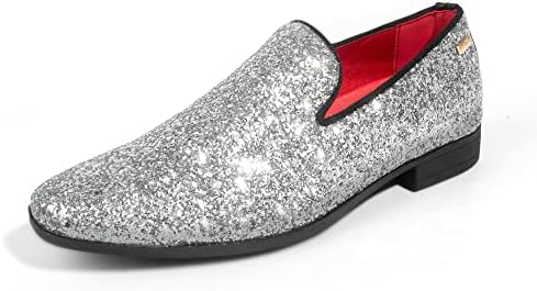 ALLY UNION MAKE FORCE Mens Loafers Dress Shoes Black and Silver Loafers for Men Wedding Shoes Size 13