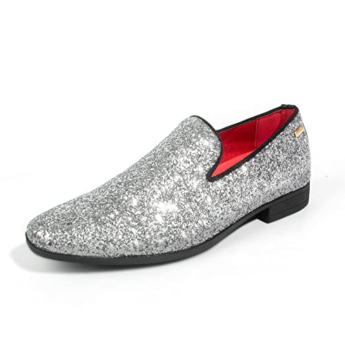 Image of ALLY UNION MAKE FORCE Mens Glitter Loafers Dress Slip on Party Wedding Penny Smoking Sparkly Shoes