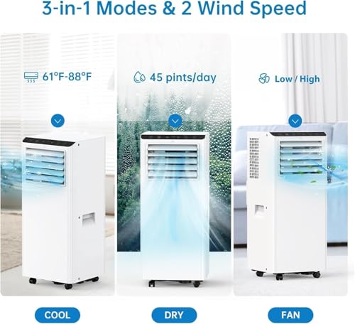 Image of Portable Air Conditioners 8000 BTU, 3-In-1 Portable AC Unit Cools Up to 350 Sq.Ft With Dehumidifier, Fan, Cooling Mode & Window Kit, Room Air Conditioner Portable for Bedroom, Living Room, Office