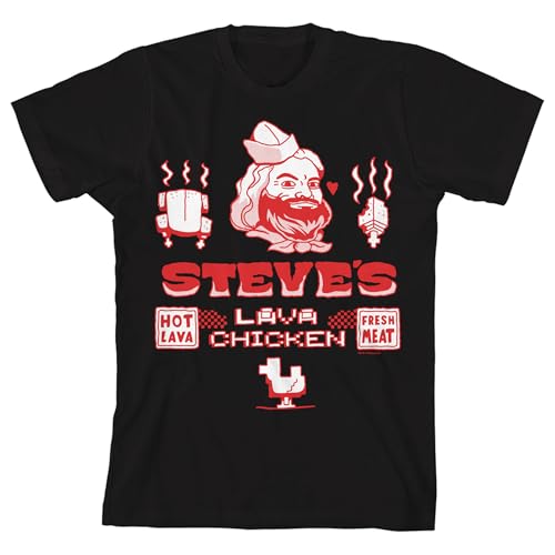 Minecraft Movie Boys Steve's Lava Chicken Restaurant Black Crew Neck Short Sleeve T-Shirt
