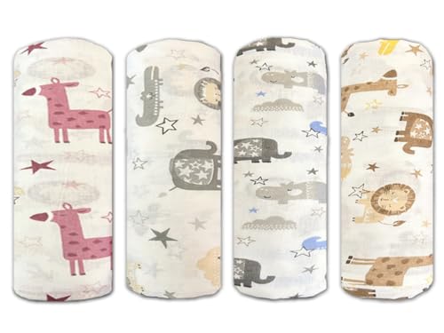 Image of Trance Home Linen Super Ultra Soft 100% Cotton New Born Baby Swaddle Wrap,New Born Babies Soft Pure Cotton Sheets,Ideal Baby Shower Gift,Baby Wrap Set(100x100 cm,Animals,Pack of 4),TC,200,Assorted